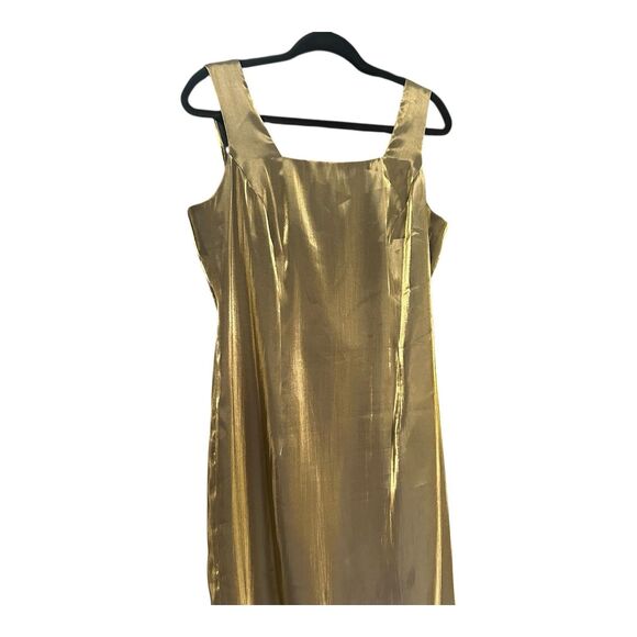 Vintage R&M Richards by Karen Kwong Gold Metallic Maxi Dress Size 12 - Picture 2 of 7